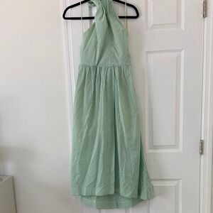 Light Green Seersucker Halter Midi Dress